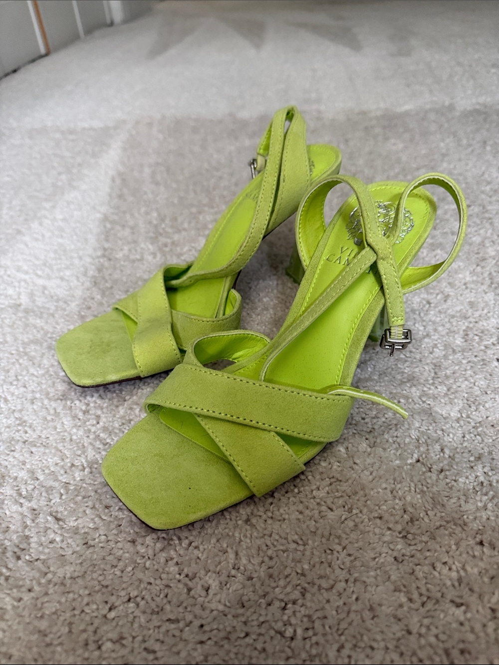 Vince Camuto Women's Lime Green Strappy Block Heel Sandals